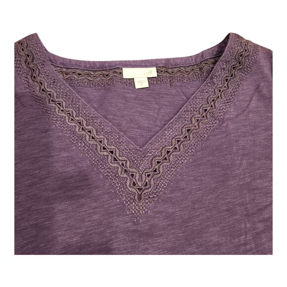 J. Jill Women Medium Purple 3/4 Sleeves Lace Trim V-Neck Top Cotton Modal Casual - Picture 2 of 9